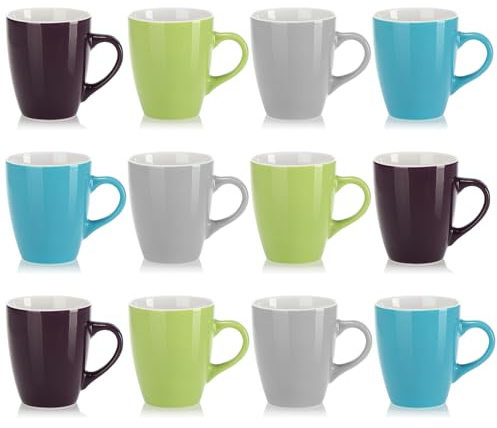 com-four® 12x Kaffeetassen aus Keramik - Kaffee-Becher in modernem Design - Kaffeepott für Kalt- und Heißgetränke - farbige Henkeltasse - Trinkbecher 300 ml
