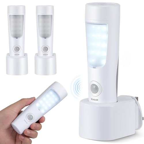 2 Pack Plug in Motion Sensor Night Light, 4 in 1 Emergency Light with Rechargeable Base, Bright Power Failure Light, Portable Emergency Torch, Plug in Night Light for Hallway Stairs Nursery Bedroom