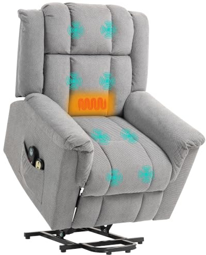 HOMCOM Fernsehsessel mit Aufstehhilfe Elektrisch Relaxsessel Dunkelgrau | Liegefunktion,Massagesessel mit Wärmefunktion,Massagefunktion,Breite Rückenlehne,Fernbedienung,Fußteil,Chenille-Optik