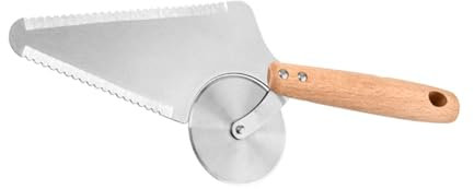 1 Stück Pizzaschneider mit Holzgriff Pizzaschaufel und Kuchenschneider Serrierte Klinge für Pizza und Kuchen Ergonomisch und Platzsparend