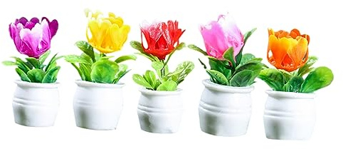 GALPADA 5pcs Miniature Flower Pots Realistic Dollhouse Flower Planters Bonsai Decorations for Doll House for Play and Home Decor