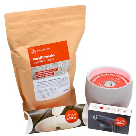 Schwabenfire Bougie spéciale d'extérieur parfumée à l'huile de citronnelle naturelle avec 1 kg de citronnelle et bol en terre cuite Anthracite Avec 1 kg de cire, 1 briquet jet, 1 éteignoir de mèche de