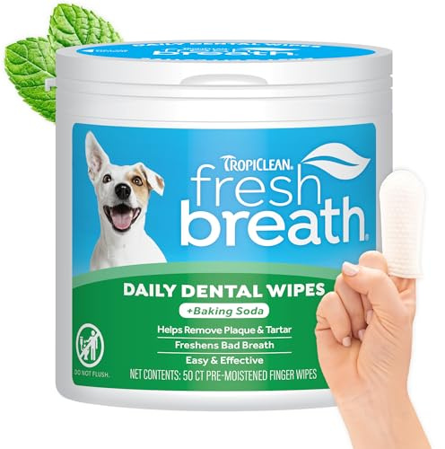 TropiClean Fresh Breath Dog Teeth Cleaning Wipes (Pack of 50)