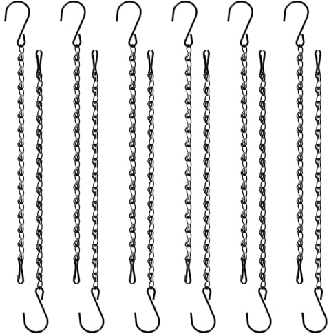 Bamworld Plant Hangers 12 Pack, 24 cm Black Hanging Chains with Ceiling Hooks, Hanging Plant Holder for Bird Feeders Planters Wind Chimes, Indoor Outdoor Use