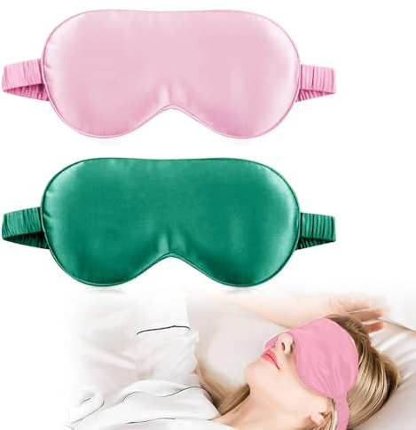 Lot de 2 Masque de Nuit Sommeil Soie Yeux pour Femme/Homme/Adulte, Masque de Sommeil - Les Yeux Avec Sangle Réglable & Sommeil Bloquant, Masque pour Les Voyages de Pause（Pink und Dunkelgrün）