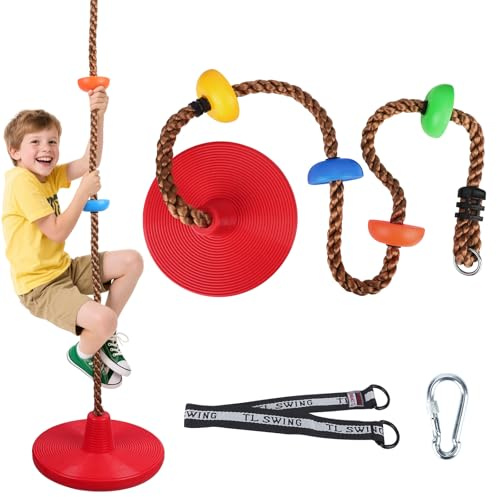 Balançoire d'arbre d'escalade avec sangles de connexion et mousquetons, capacité de charge 150 kg, balançoire de disque en plein air pour le jardin ou l'aire de jeux