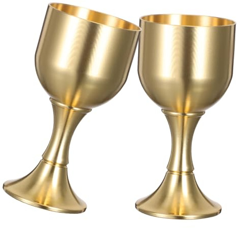 TOPBATHY Lot de 2 Gobelets Rituels en Laiton Doré, Coupe à Vin Élégante Vintage, pour Cérémonies et Moments de Toast, Décor Solide et Style Classique
