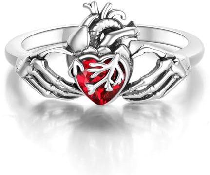 ONEFINITY Anillo de calavera Claddagh de plata de ley con corazón gótico, joyería irlandesa Claddagh, regalo para mujeres y madres