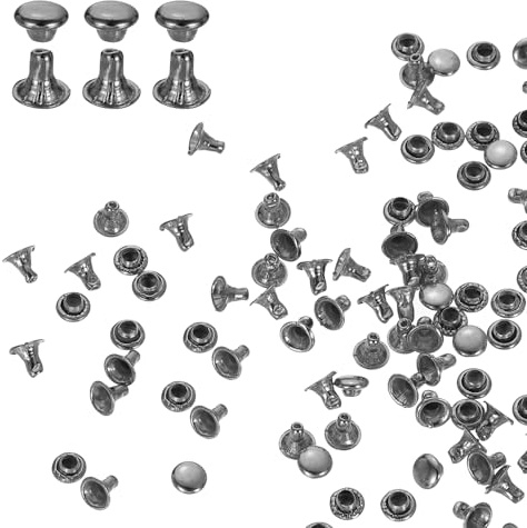QUARKZMAN 100 Sets 3mm Leder Nieten Set Einzelkappen Hohlnieten Schwarzgrau | Kohlenstoffstahl Rundkopf Snaps, Röhrenförmige Metallstifte für Gürtel Dekoration, Kleidung, DIY Handwerk