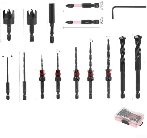 Besshepplo 12-teiliges 14-teiliges Kegelsenker-Bohrer-Set für Holzbearbeitung, inklusive Spiralbohrer und Schlangenbohrer mit sechseckigem Griff und spiralförmigem Span-Reinigungsdesign (14 Stück)