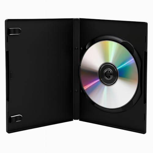 RIVERMEDIA SuperSlim DVD Case 7mm – Black Single Disc DVD Storage Case – Lightweight Durable Virgin Plastic Case with Clear Outer Sleeve for Cover Inserts (1)