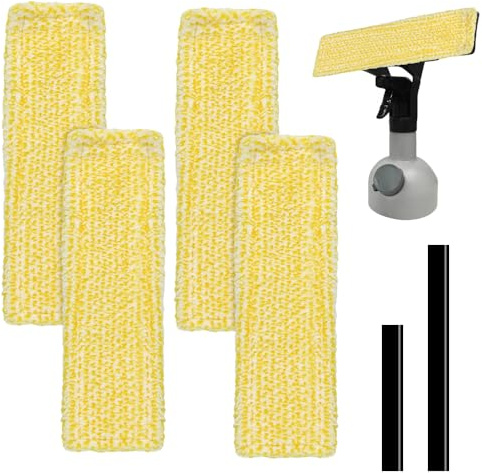 ASOUUNLD 4 Pz Panni in Microfibra per Lavavetri Finestre Compatibili con karcher WV2/WV5 e 2 Pz Labbra di Ricambio in Gomma per Aspirapolvere per Finestre Facili da Lavare e Riutilizzare (Giallo)