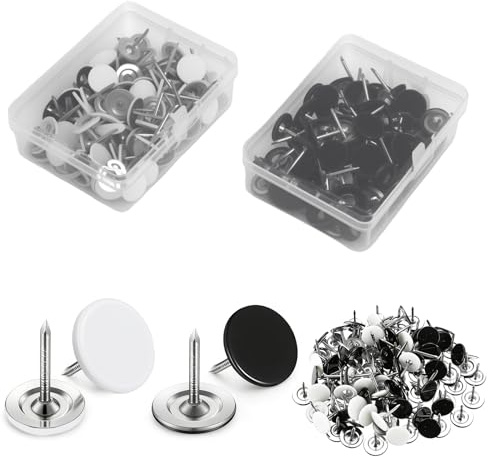 KQDRAVINE 200 Stück Polsternägel, Reißzwecken Schwarz Weiß, Flach Reißnägel, Flacher Kopf Heftzwecken 11 x 13 mm Dekorative Pinnwandnadeln für Tafel Weltkarte Korktafel Wand Sofa Kopfteile Möbelnägel