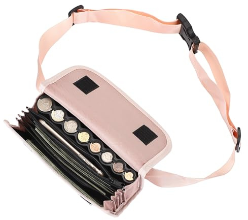 OGANAZI Geldbörse mit Münzspender Kellnertasche mit Gürtel 21x6,5x9cm Rosa | Münzensortierer und Tasche, Für Busfahrer, Taxifahrer Verstellbarer Gürtel, Klettverschluss, 5 Scheinfächer, 8 Münzfächer
