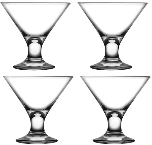 Queensway Home & Dining Ice Ville Ice Cream Bowls – Set of Clear Footed Glass Dessert Cups for Sundaes, Puddings & Fruit Salads – Elegant Barware for Home, Café & Parties (Set of 4)