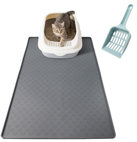 BREANIFULL Alfombrilla grande de silicona para arena de gatos, 60 x 40 cm, alfombrilla impermeable para caja de arena, alfombrilla de alimentación para gatos con bordes elevados, fácil de limpiar