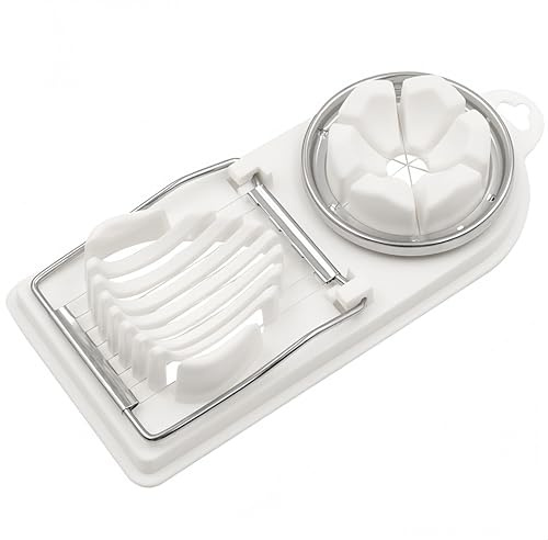 QHFlashbuy Egg Cutter,2 in 1 Egg Slicer Cutter Set with 3 Separator and 1 Holder,Multifunctional Stainless Steel Boiled Egg Cutter Stainless Steel Line for Hard Boiled Eggs,Fruit,Vegetable(White)