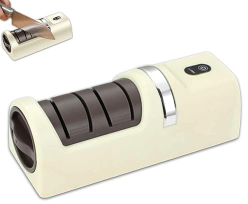 Afilador de Cuchillos Eléctrico Recargable, Profesional con Rueda de Diamante de 2 Etapas, 5800 RPM & 3 Velocidades, Base Antideslizante, Afilado Rápido para Cuchillos de Cocina - Blanco