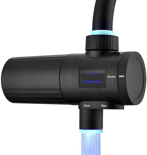 HOMELODY Vattenfilter för dricksvatten till kök, tar bort klor, tungmetaller och kalk, förbättrar smaken, 12x adaptrar, blått ljus & 1 filter ingår, vattenfilter vattenkran 3.0 med LED-display