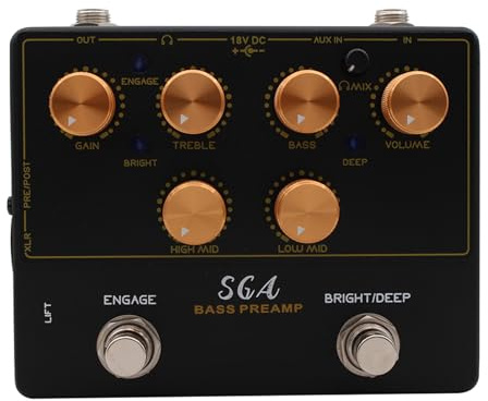 Sharainn Bas Preamp Pedal DI Box 18V High Voltage 4 Band EQ Hörlursutgång Aux In Studio Grade Effektpedal för Basgitarr med Marklyft