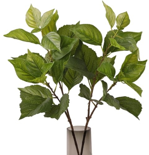 Pineeseatile 2 pezzi di foglie di ortensia artificiali, steli di vegetazione finta - rami strutturati realistici per la decorazione di casa ed eventi, verde, foglie di ortensia