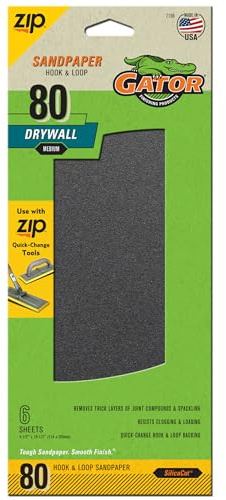 Gator 7156 Hook and Loop Medium 80-Grit Drywall Sheet Sandpaper, 4.5 x 10.5 Inch, 6 Sheets