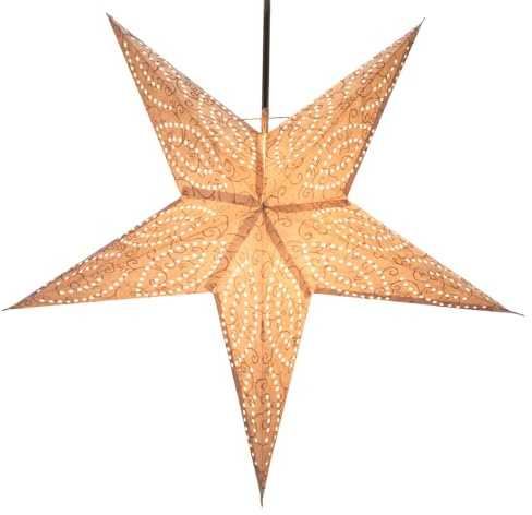 Faltbarer Advents Papierstern, 60 cm, hochwertig, Demian Natur | Handgefertigter Papierstern mit Silberbronze, stimmungsvolle Deko, TÜV geprüft, einfache Montage.