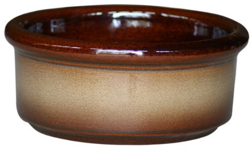 K&K Keramik Bonsaischale rund 3 Liter Pflanzschale Halle, 25x11 cm robust, dickwandig, frostfest aus Steinzeug-Keramik (braun-geflammt)