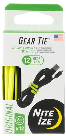 Nite Ize Original Gear Tie - 6-Inch Reusable Rubber Twist Tie - Reusable Gear Ties - Electric Cord Organizers - Twist Ties for Cords - Reusable Zip Ties - Assorted Colors, 6-Inch, 6 Pack