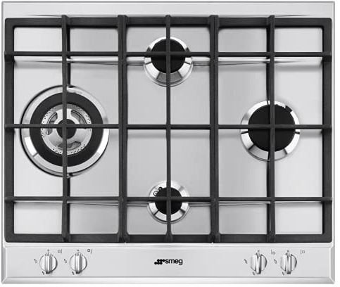 Smeg Plaque de cuisson Integre Gaz, Acier Inoxydable, Fonte, 60 centimtres, 4 plaques de cuisson, Allumage automatique, Rotatif