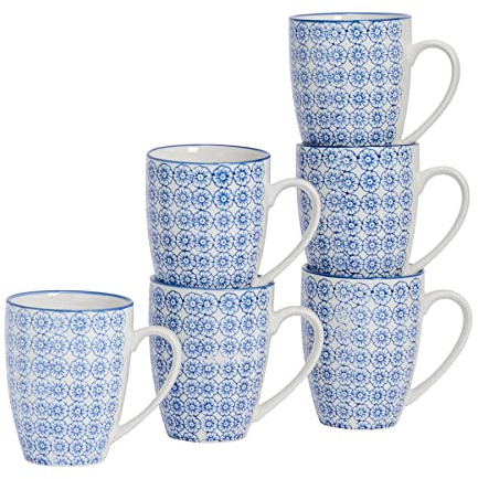 Nicola Spring Hand-Printed Mug - 330ml - Navy - Pack of 6 - Stoneware Hot Chocolate Cups Tea & Coffee Mugs for Kitchens, Cafes & Restaurants