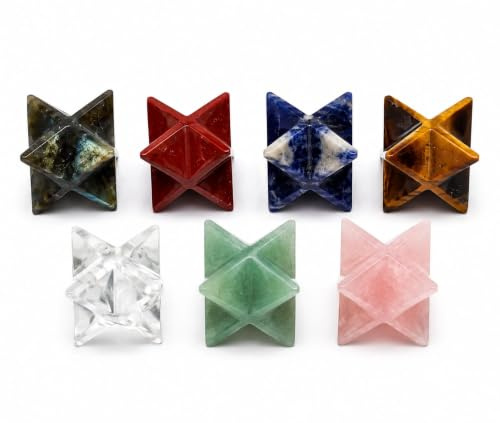 Set aus sieben Edelsteinen, Merkaba-Sternen, Kristall, Heilung, Reiki, Feng Shui, Geschenk, positive Energie, Meditation, Chakra-Balancer, Kunsthandwerk, Wellness