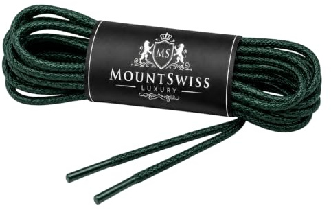 Mount Swiss Luxury Skoband I vattenavvisande och slitstarka skosnören runda ø 2–3 mm av fin bomull/vaxad för affärskostym och läderskor I Ädel Shoelaces längder 45–120 cm, Mörkgrön, 75 cm / ø 2 mm