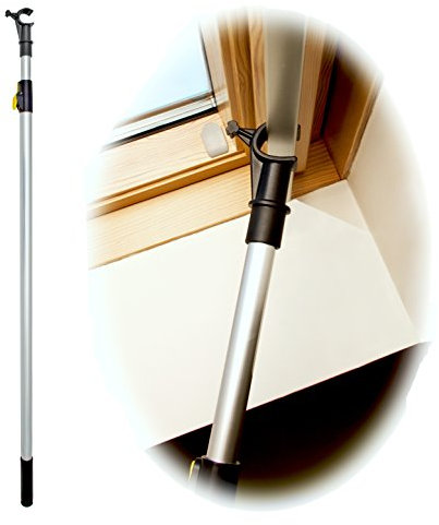 WinHux® Teleskop-Bedienungsstange, Teleskopstange, Fensterstange zum Öffnen und Schließen von VELUX® Dachfenster UND Jalousien 1,2 – 2,0 m Silber