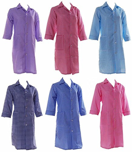 Norma Ladies 3/4 Sleeve Overall, Button Fastening, Gingham Pattern, (Lilac, XXXOS 22-24)