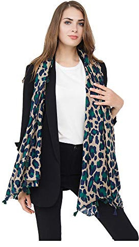 UK_Stone Damen Leopard Schal Klassisch Halstuch XXL Damenschal Warm Winterschal aus Polyester für Weihnachten, Grau