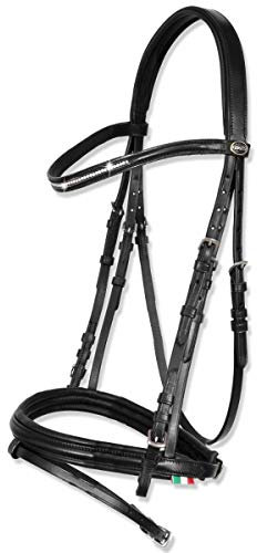 Horses, Zaumzeug mit Stirnband, Nase und Stirnband aus Leder für Pferde. Otranto-Modell mit weicher Polsterung an Nase und Hals. Cob und Full Size, erhältlich in 2 Farben (Schwarz-Full)
