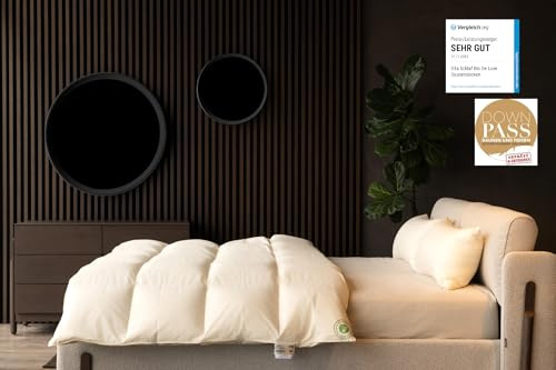 Vitaschlaf® Bio-Luxe-KBA TESTSIEGER W4 MEDIUM GANZJAHRESDECKE Organic 100% GÄNSE Daunendecke Deutsche Qualität Downpass (200 x 220 cm)