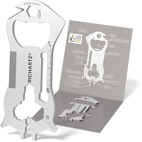 RICHARTZ KEY TOOL work | Multitool Schlüsselanhänger | 16 praktische Funktionen | Hochwertiger, matt gestrahlter Edelstahl | Schlüsselanhänger Werkzeug inkl. Verpackung & Funktionsbeschreibung