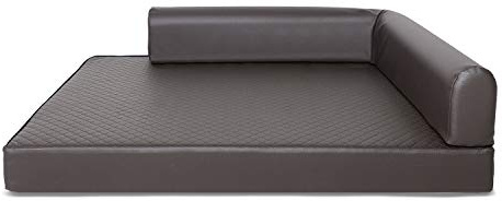 Mayaadi-Home Eck Hundebett Rogo Hundekorb Kunstleder Hundesofa Hundekissen Gestepptes Braun L (90x120x10 cm)