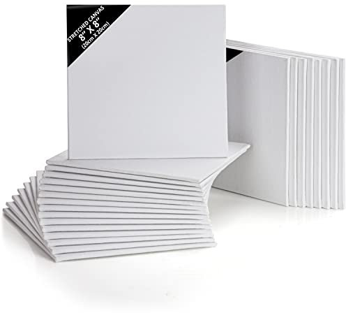 Kurtzy 24er Pack Leinwand zum Bemalen 20 x 20 cm - Quadratische, Vorgespannte Keilrahmen - Geeignet für Acryl- und Ölmalerei Sowie zum Skizzieren und Zeichnen - Leinwand zum Bemalen Groß
