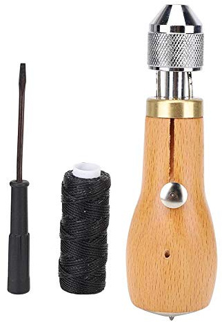 Leder Nähwerkzeug Holzgriff bohrbare Ahle Pin Stanzen Loch Nähen Nähen Ahle Kit für DIY Handwerk Leder schweres Gewebe(#)
