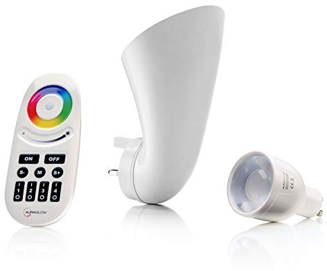 Auraglow Plugin GU10 Spotlight Uplighter Wall Wash Light Plug Socket Lamp with Colour Changing LED Bulb & Remote