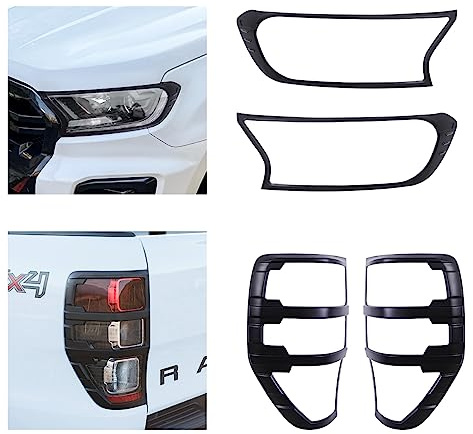 JHCHAN Scheinwerfer Rücklicht Abdeckung für Ford Ranger Wildtrak Raptor T7 T8 2016–2022 XL XLT Stormtrak Wolftrak Thunder Limited MK2 MK3, Schwarz (ein Satz)