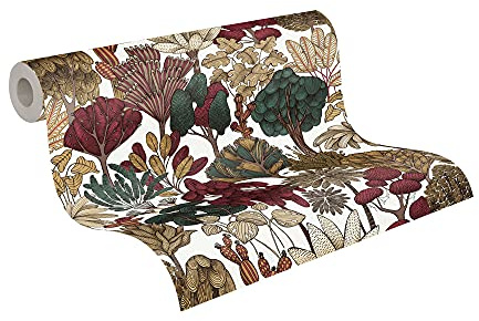 Architects Paper Papier Peints Jungle Floral Impression intissé - 10,05m x 0,53m - Rouge Beige Brun Fabriqué en Allemagne 377577 37757-7