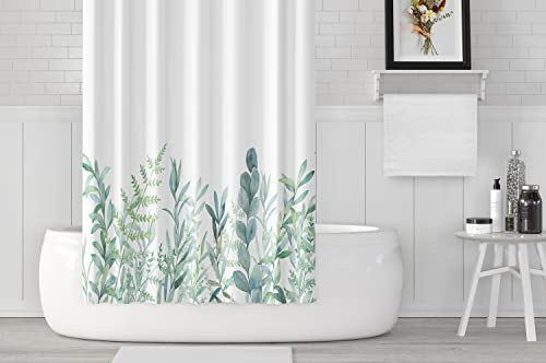 M&W DAS DESIGN Duschvorhang grüne Blätter Blumen Pflanzen Badezimmer Textil Vorhang mit Antischimmel Effekt waschbar Shower Curtain badewanne inkl. 8 C-Ringe mit Gewicht unten 120x200cm(BxH)
