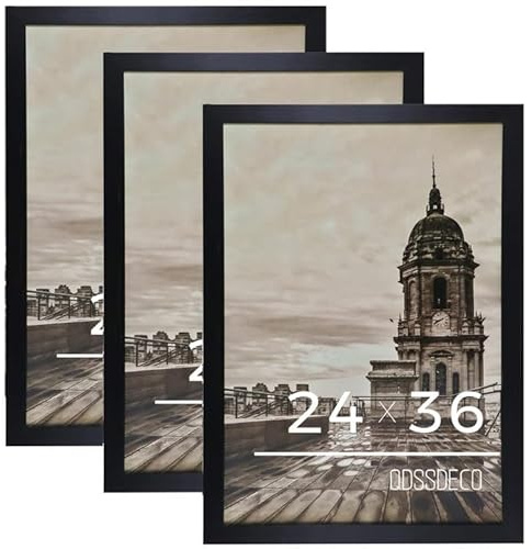 QDSSDECO 24x36 Poster Frame Black Wood Frame with Plexiglass Horizontal and Vertical Formats Hanging on the Wall Display Picture, Set of 3