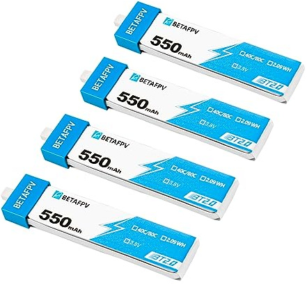BETAFPV 4pcs BT2.0 550mAh 1S Battery 40C/80C 3.8V 1.09WH for FPV Drone | with BT2.0 Connector, Compatible for 75-85mm 1S FPV Racing Whoop Drone Quadcopters like Meteor75 Pro FPV Drone
