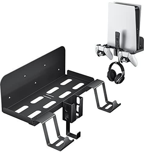 Aceshop Wandhalterung PS5,5 IN 1 Wandhalterung Set für PlayStation 5 (Disc und Digitale) Robust Stahl Wandhalterung für PS5 Controller mit abnehmbarem Controller-Halter Kopfhörer-Aufhänger (Schwarz)
