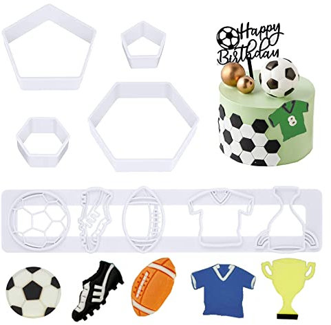 Silars Moldes Galletas Futbol, 5 Piezas Cortadores de Galletas Hexagonal Moldes de Fondant de Fútbol, Cortadores Cookies Divertidos Herramientas Decoración Postres para Pasteles y Postres